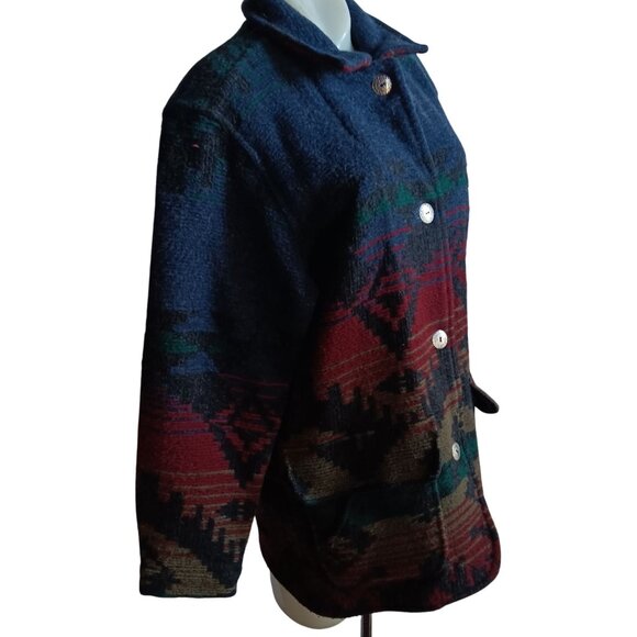 VINTAGE Jacket Womens Large LL Bean Wool Southwest Aztec Navajo Ranch Coat 1990s - Picture 4 of 9